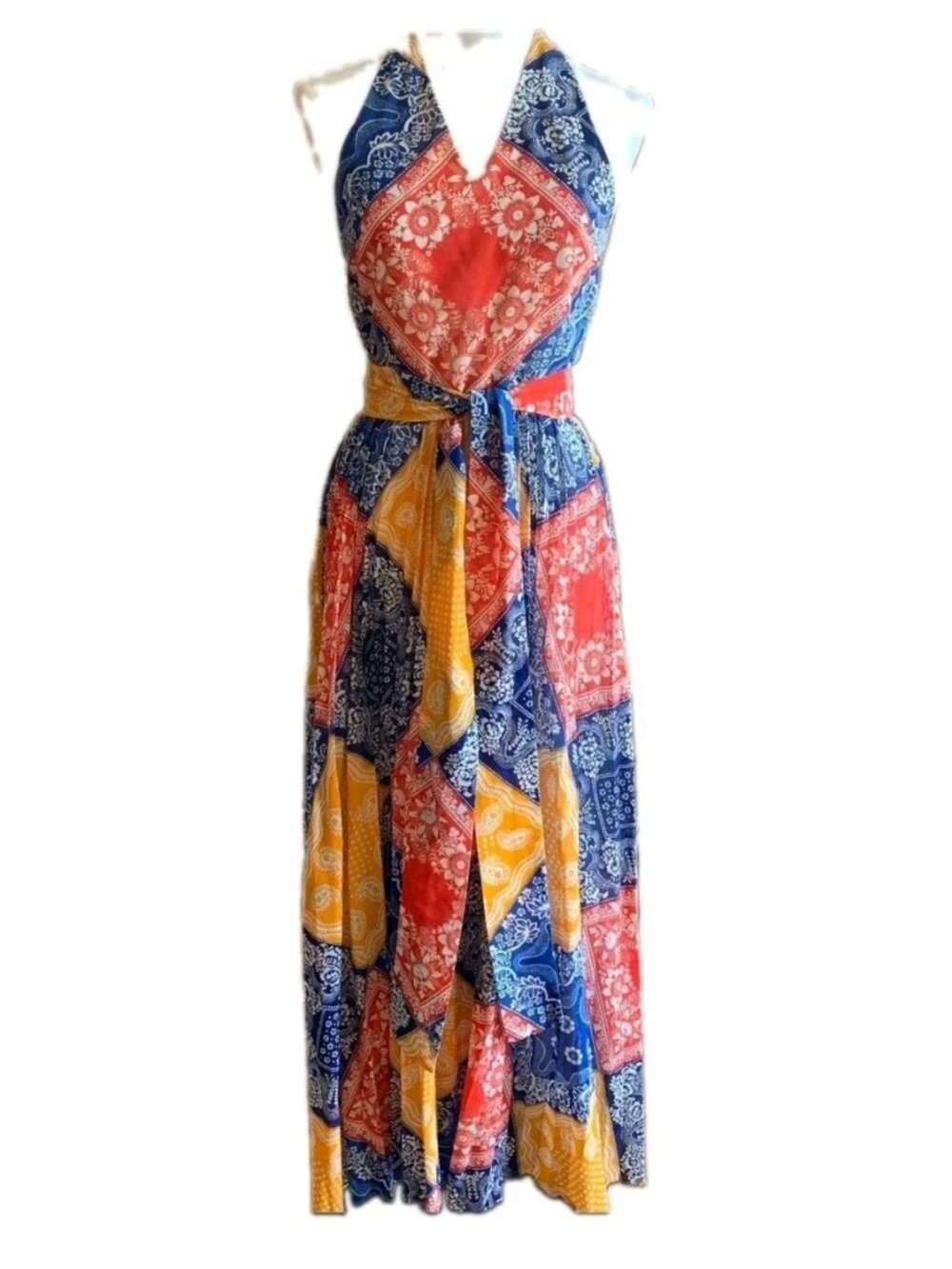 Vintage 70's Passing Parade Boutique‎ Western Bandana Halter Maxi Dress XS